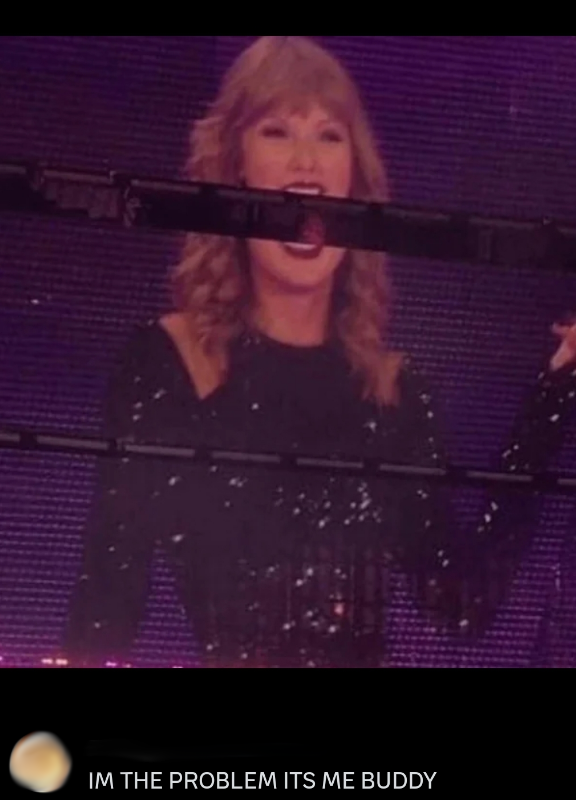 discord message with a silly picture of taylor swifts head cut btwn two screens